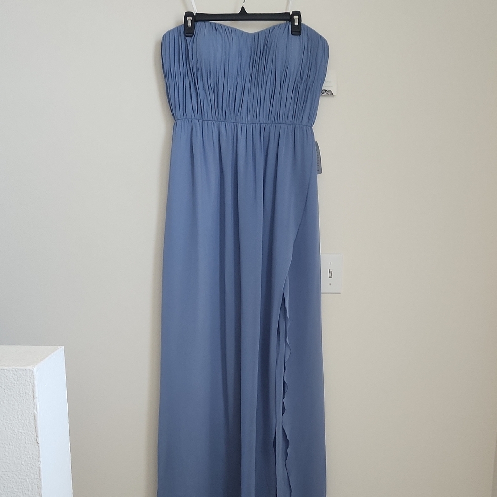 Donna Morgan Strapless Dress in Soft Blue